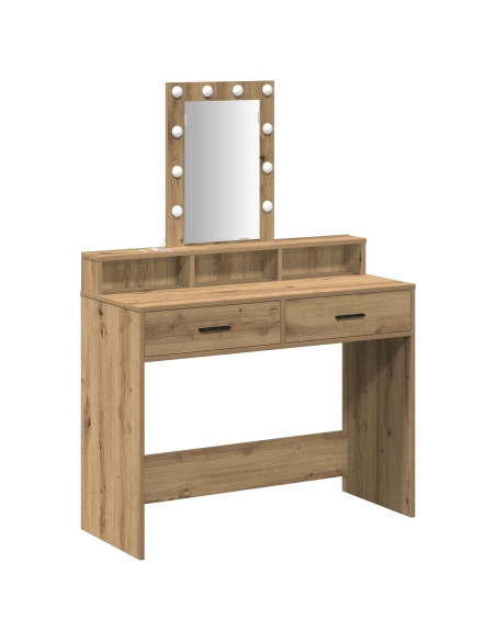 Tavolo da trucco con luci LED Rovere Artigianale 100x41x140 cm
