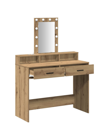 Tavolo da trucco con luci LED Rovere Artigianale 100x41x140 cm