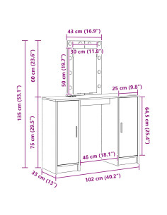 Tavolo da Trucco Marrone 102 x 33 x 135 cm Legno multistrato