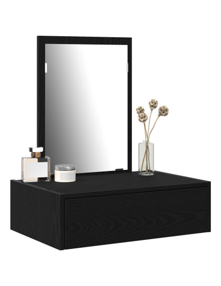 Tavolo da trucco a parete Nero Rovere 60x40x70 cm