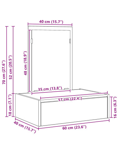Tavolo da Trucco Nero 60 x 40 x 70 cm Legno multistrato