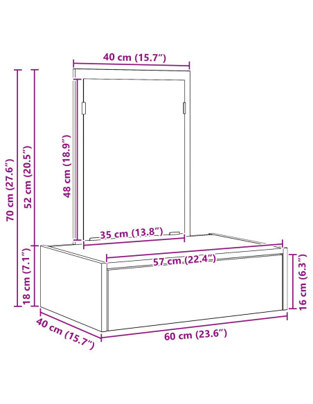 Tavolo da Trucco da Appendere in Legno Vecchio 60x40x70 cm