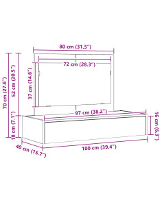 Tavolo da Trucco Grigio 100 x 40 x 70 cm Legno multistrato