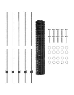 Recinzione con Posto Grigio 1,4 x 10 m Acciaio e PVC 2