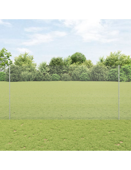 Recinzione in Rete Saldato  con 22 Pali U Argento 1,5x25 m Acciaio