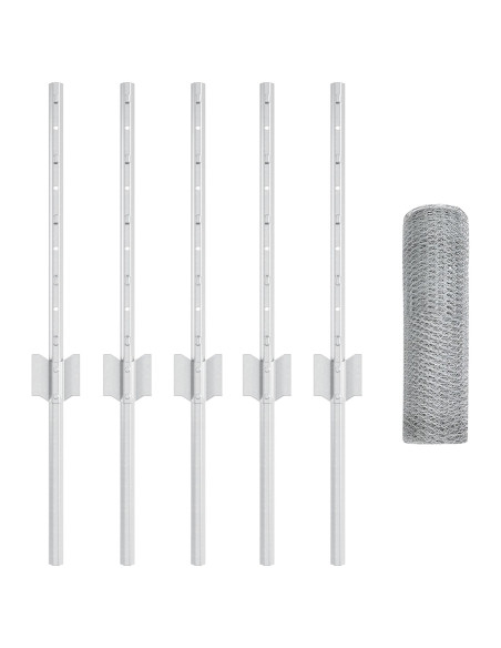 Pali per recinzione  5 pz U-Channel 40 cm Acciaio zincato, Recinzione esagonale  0.4x10 m Acciaio zincato