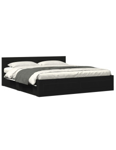 Giroletto con Testiera Nero 200x200 cm in Legno Multistrato 2