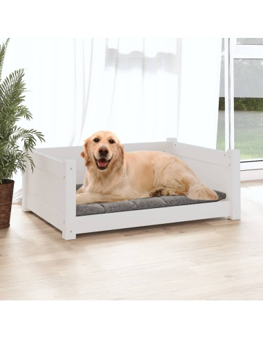 Cuccia per Cani Bianca 75,5x55,5x28cm in Legno Massello di Pino