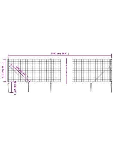 Recinzione Metallica con Picchetti Ancoraggio Antracite 1,1x25m