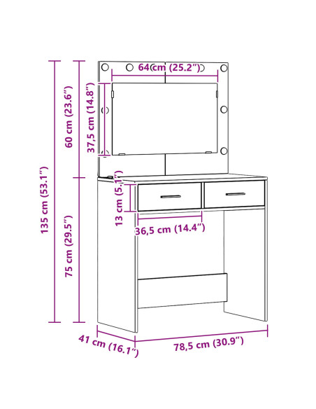 Tavolo da trucco con luci LED - Bianco 78,5x41x135 cm