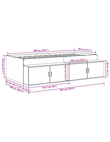 Letto Contenitore  Rovere Affumicato 80x200 cm