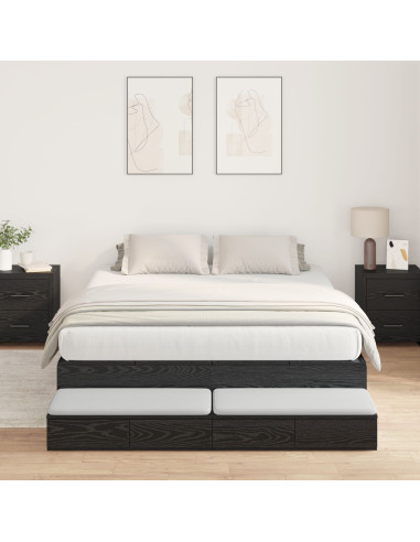 Struttura letto con contenitore con cassetto Rovere Nero 150 cm