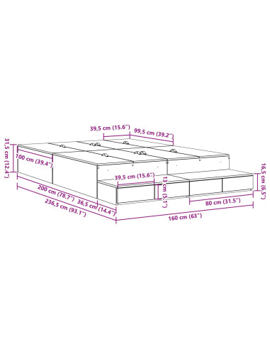 Struttura letto con contenitore Rovere Sonoma 160 cm