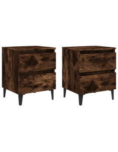 Comodini con Gambe in Legno Massello 2pz Rovere Fumo 40x30x50cm