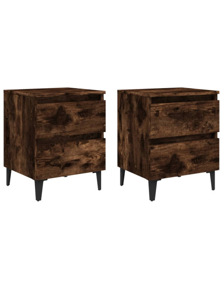 Comodini con Gambe in Legno Massello 2pz Rovere Fumo 40x30x50cm