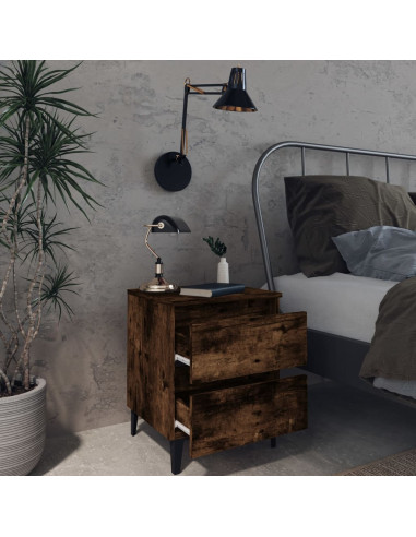 Comodini con Gambe in Legno Massello 2pz Rovere Fumo 40x30x50cm