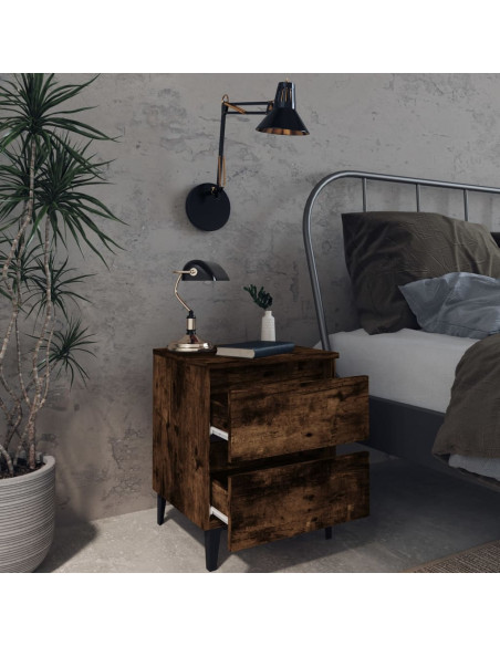 Comodini con Gambe in Legno Massello 2pz Rovere Fumo 40x30x50cm