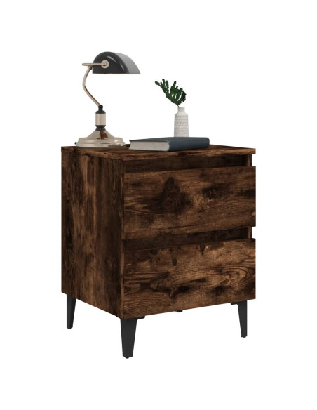 Comodini con Gambe in Legno Massello 2pz Rovere Fumo 40x30x50cm