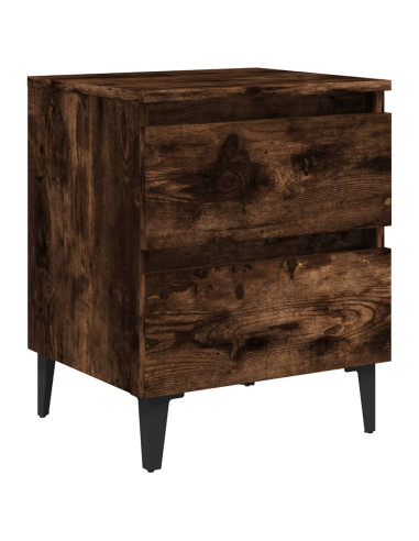 Comodini con Gambe in Legno Massello 2pz Rovere Fumo 40x30x50cm