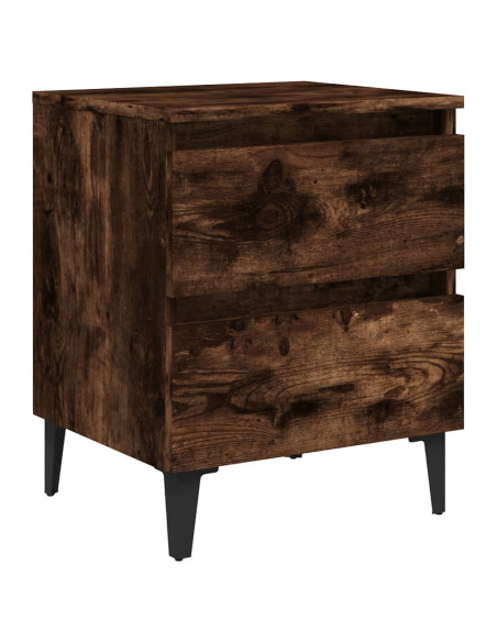 Comodini con Gambe in Legno Massello 2pz Rovere Fumo 40x30x50cm