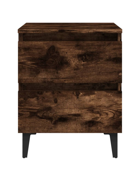 Comodini con Gambe in Legno Massello 2pz Rovere Fumo 40x30x50cm