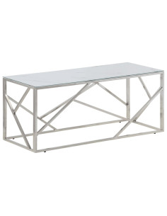 Tavolino Salotto Argento Acciaio Inossidabile Vetro Temperato