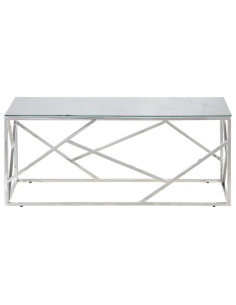 Tavolino Salotto Argento Acciaio Inossidabile Vetro Temperato 2