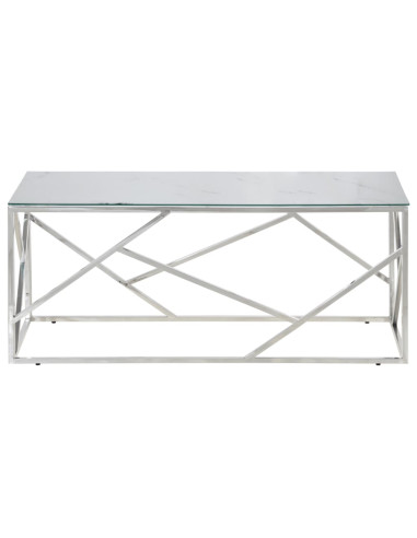 Tavolino Salotto Argento Acciaio Inossidabile Vetro Temperato