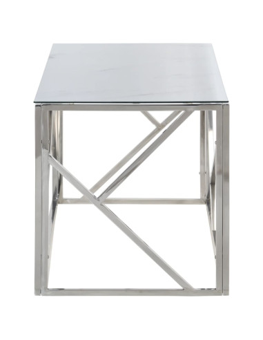 Tavolino Salotto Argento Acciaio Inossidabile Vetro Temperato