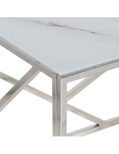 Tavolino Salotto Argento Acciaio Inossidabile Vetro Temperato