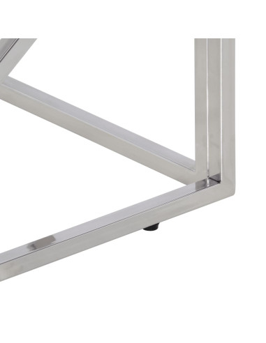 Tavolino Salotto Argento Acciaio Inossidabile Vetro Temperato