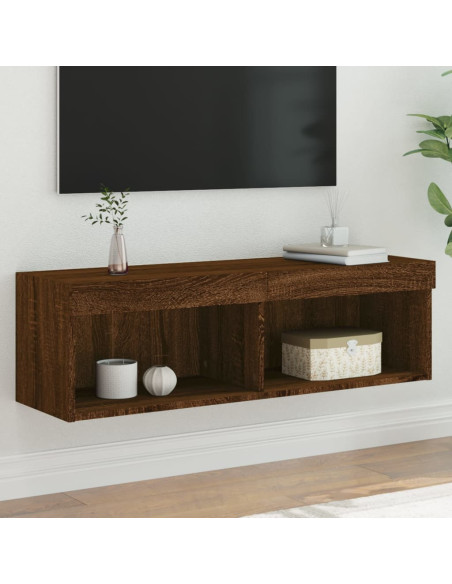 Mobile Porta TV con Luci LED Rovere Marrone 100x30x30 cm