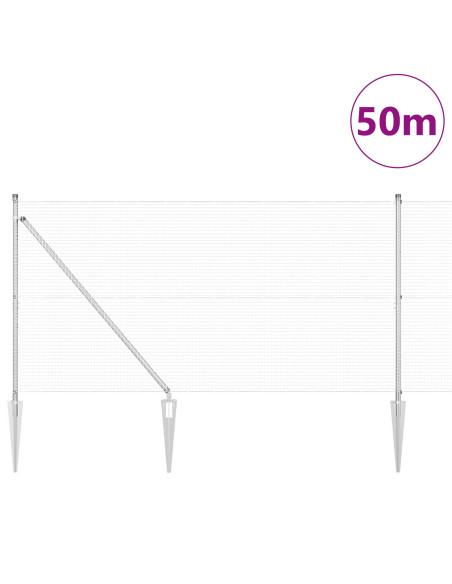 Recinzione a Rete Saldato  con 13 Picchetti da Terra 1.2x50 m Acciaio Zincato