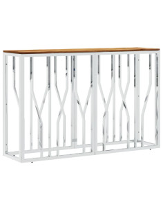 Tavolino da Salotto Argento in Acciaio Inox e Massello d'Acacia