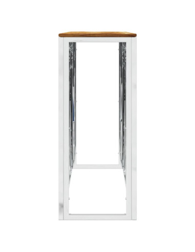 Tavolino da Salotto Argento in Acciaio Inox e Massello d'Acacia