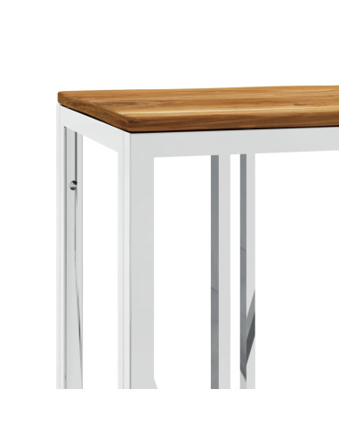 Tavolino da Salotto Argento in Acciaio Inox e Massello d'Acacia