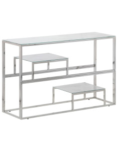 Tavolino Consolle Argento Acciaio Inossidabile Vetro Temperato