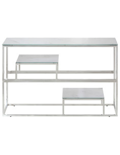 Tavolino Consolle Argento Acciaio Inossidabile Vetro Temperato 2