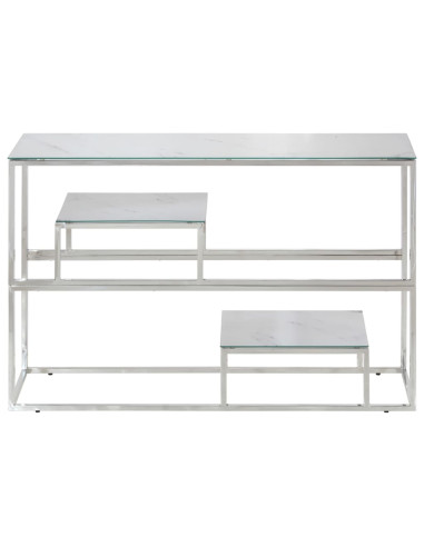 Tavolino Consolle Argento Acciaio Inossidabile Vetro Temperato