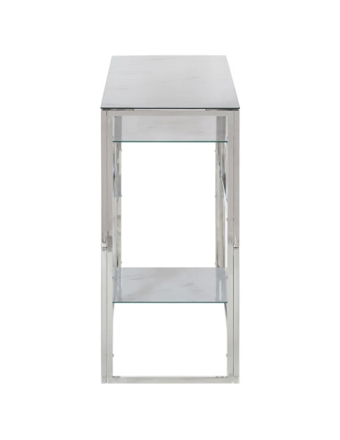 Tavolino Consolle Argento Acciaio Inossidabile Vetro Temperato