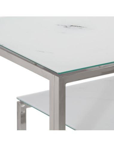 Tavolino Consolle Argento Acciaio Inossidabile Vetro Temperato