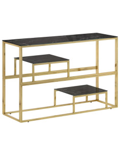 Tavolino Consolle Dorato Acciaio Inossidabile e Vetro Temperato