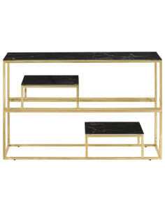 Tavolino Consolle Dorato Acciaio Inossidabile e Vetro Temperato 2