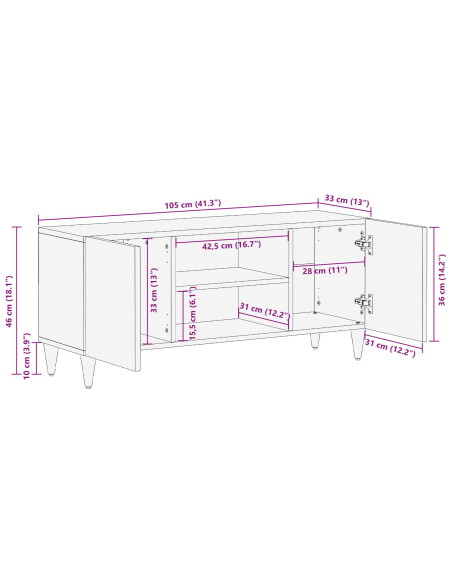 Mobile TV con lo scaffale Marrone miele 105 x 33 x 46 cm