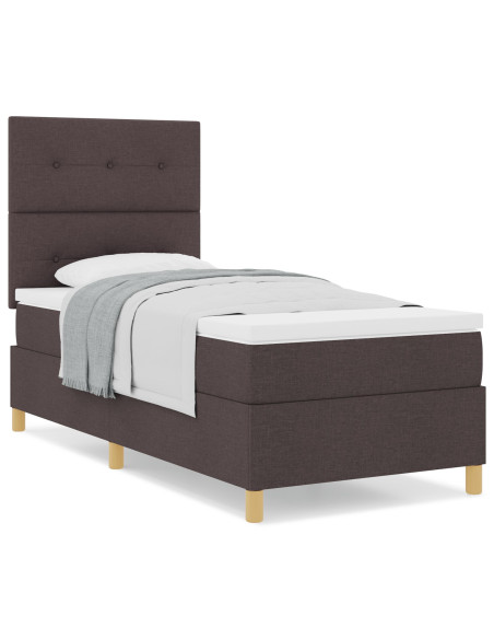 Letto a Molle con Materasso Marrone Scuro 100x200 cm Tessuto