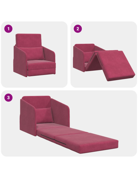 Divano Letto 2-in-1 Bordeaux 65x80x83 cm Velluto