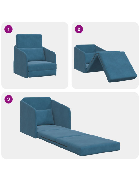 Divano Letto  2-in-1 Blu 65x80x83 cm Velluto