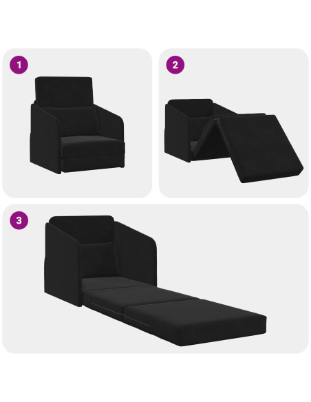 Divano Letto a Terra 2-in-1 Nero 65x80x83 cm in Velluto