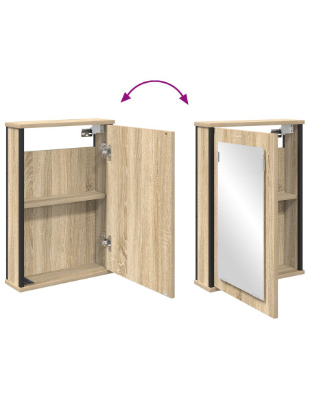 Armadietto a Specchio Rovere Naturale Truciolato, vetro, metallo