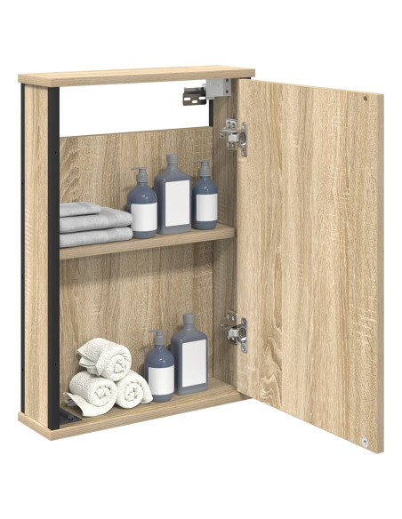 Armadietto a Specchio Rovere Naturale Truciolato, vetro, metallo